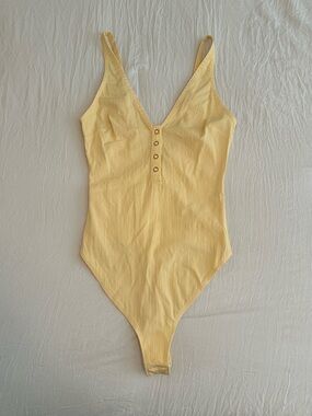 Free People Pale Yellow Ribbed One-Piece with Front Buttons - Kids